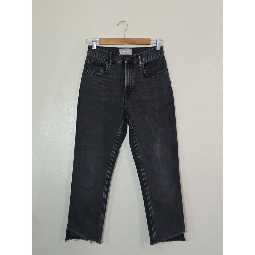 Everlane High Rise Straight Ankle Jeans Womens 27 Black Raw Hem Stretch Denim - Picture 2 of 12